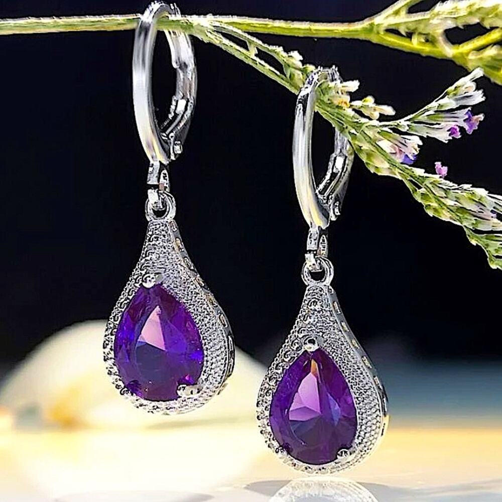 NEW STERLING SILVER AMETHYST DANGLE EARRINGS